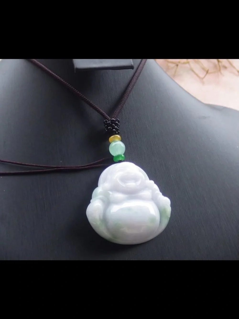 Milk White and Green Jade jadeite  Laughing Buddha Pendant Necklace certificate